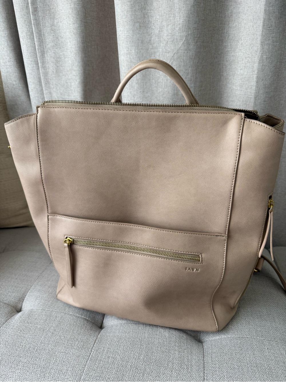Fawn Design Taupe Leather Backpack with Gold Hardware